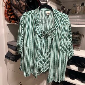 Green and White Patterned Short Set